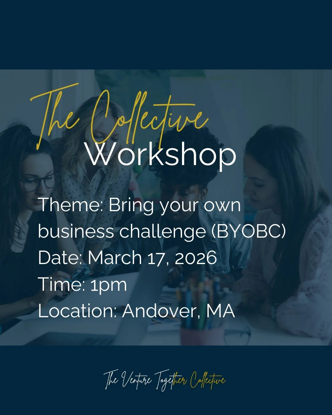That business question you keep circling back to? Let&rsquo;s hear it.

Venture Together Collective is hosting a free 90-minute workshop on March 17 at 1pm in Andover, MA. A small group. A 15-minute hot seat. Real perspectives from people who've been