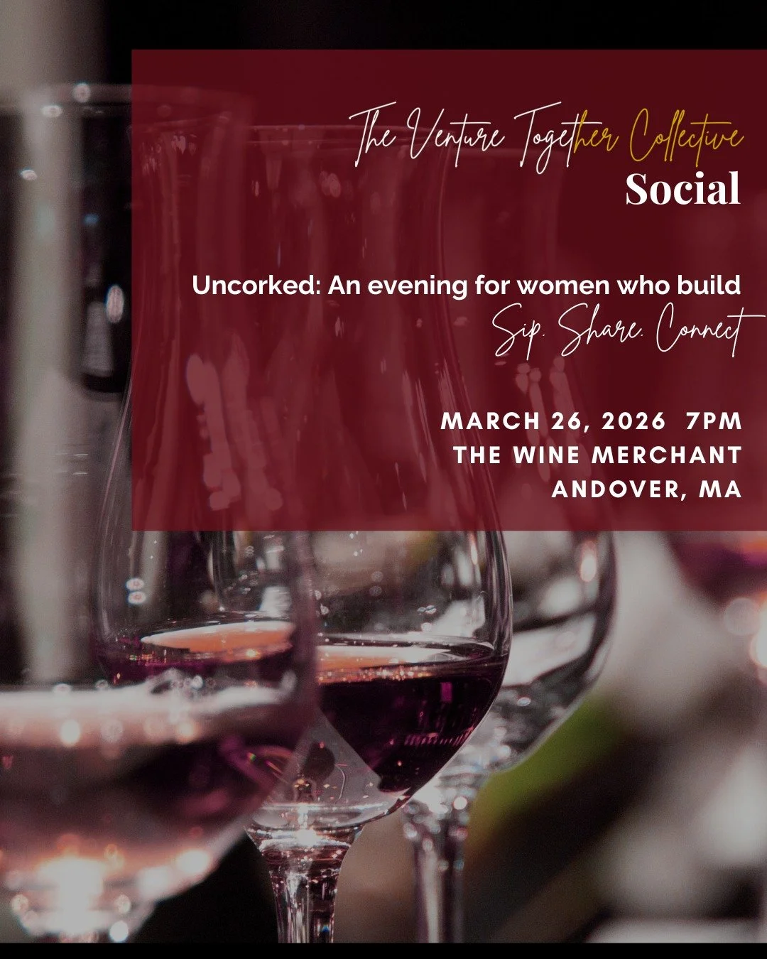 Come meet the friends you didn't know you had yet. Book the sitter, call in reinforcements, and give yourself permission to have a night that's entirely yours and join us for a night of Wine Tasting and storytelling.

This isn't networking. This is c