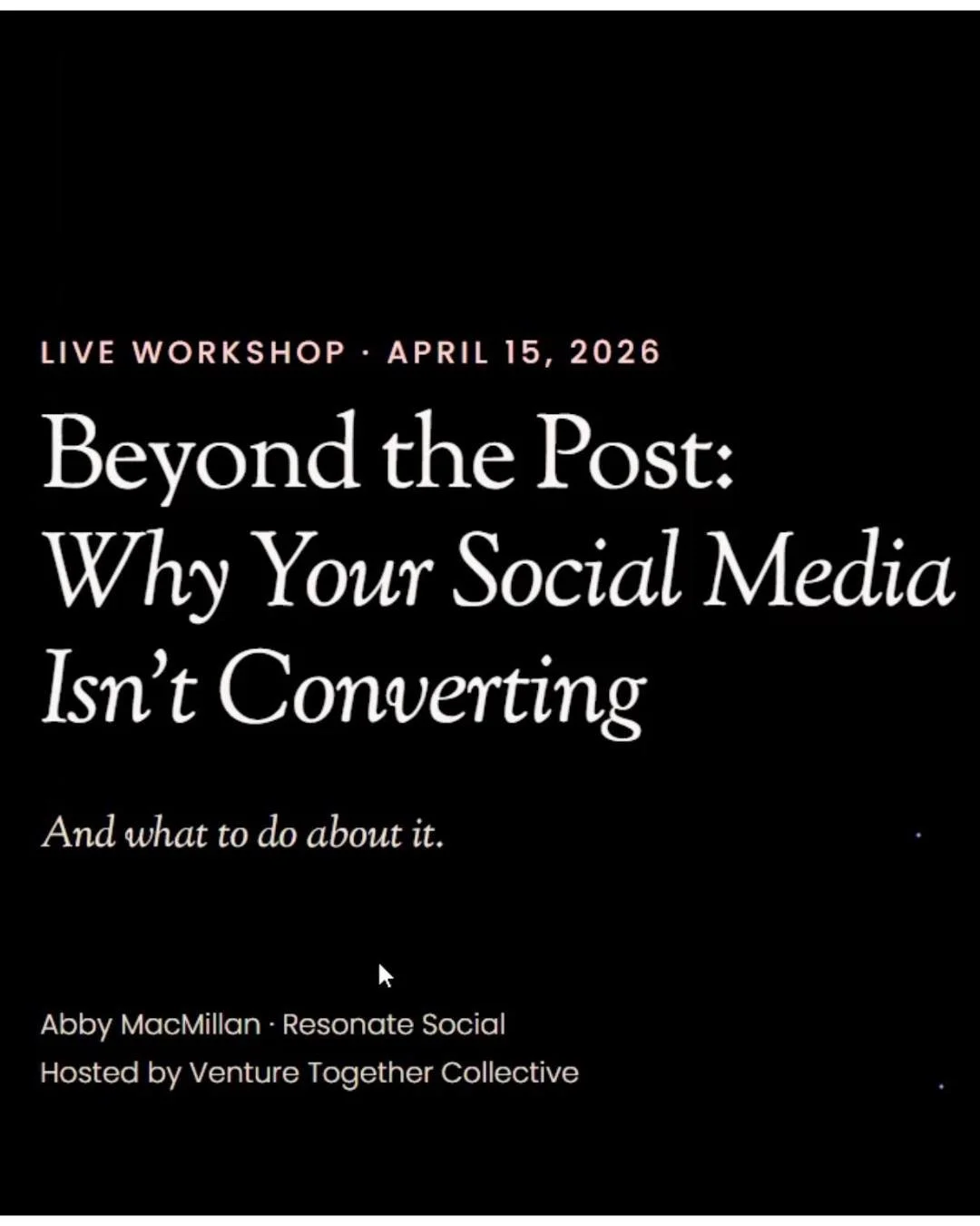 What are you focusing on in your social channels for the next 90 days?

I just hosted our first hybrid workshop with Abby MacMillan of Resonate Social and walked away with real clarity about my own business.

Her closing advice: find your consistent 