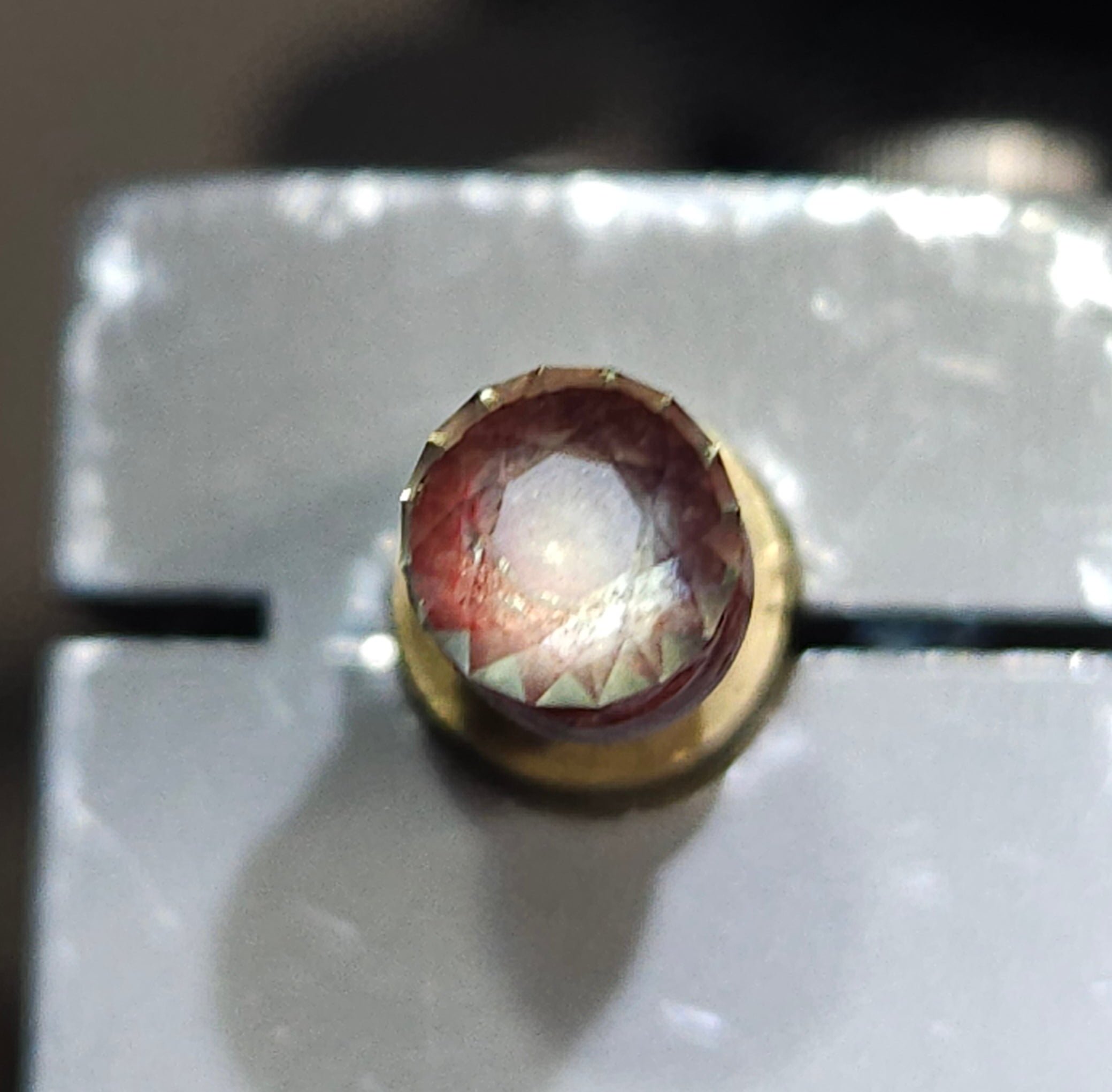 Close-up of a sapphire having the table cut in.