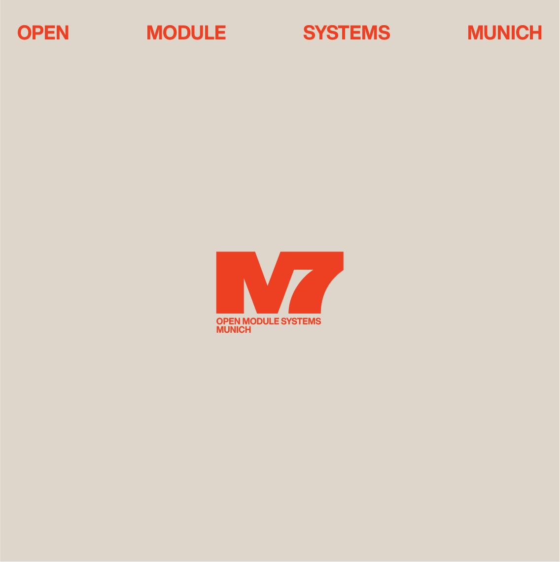 Grafik mit rot-weißer Logo und Text, der sagt "Open Module Systems Munich" und verschiedene Kategorien oben, die offen sind.