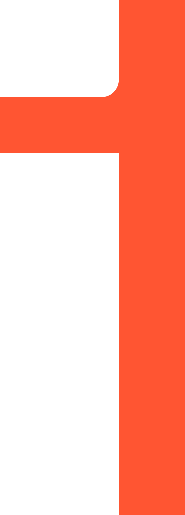 Das Bild zeigt ein geometrisches Design mit großen schwarzen und rot-orangefarbenen Flächen. Die schwarzen Flächen befinden sich im oberen linken und unteren Bereich, während die rot-orangefarbenen Flächen die rechten und mittleren Teile des Bildes einnehmen.