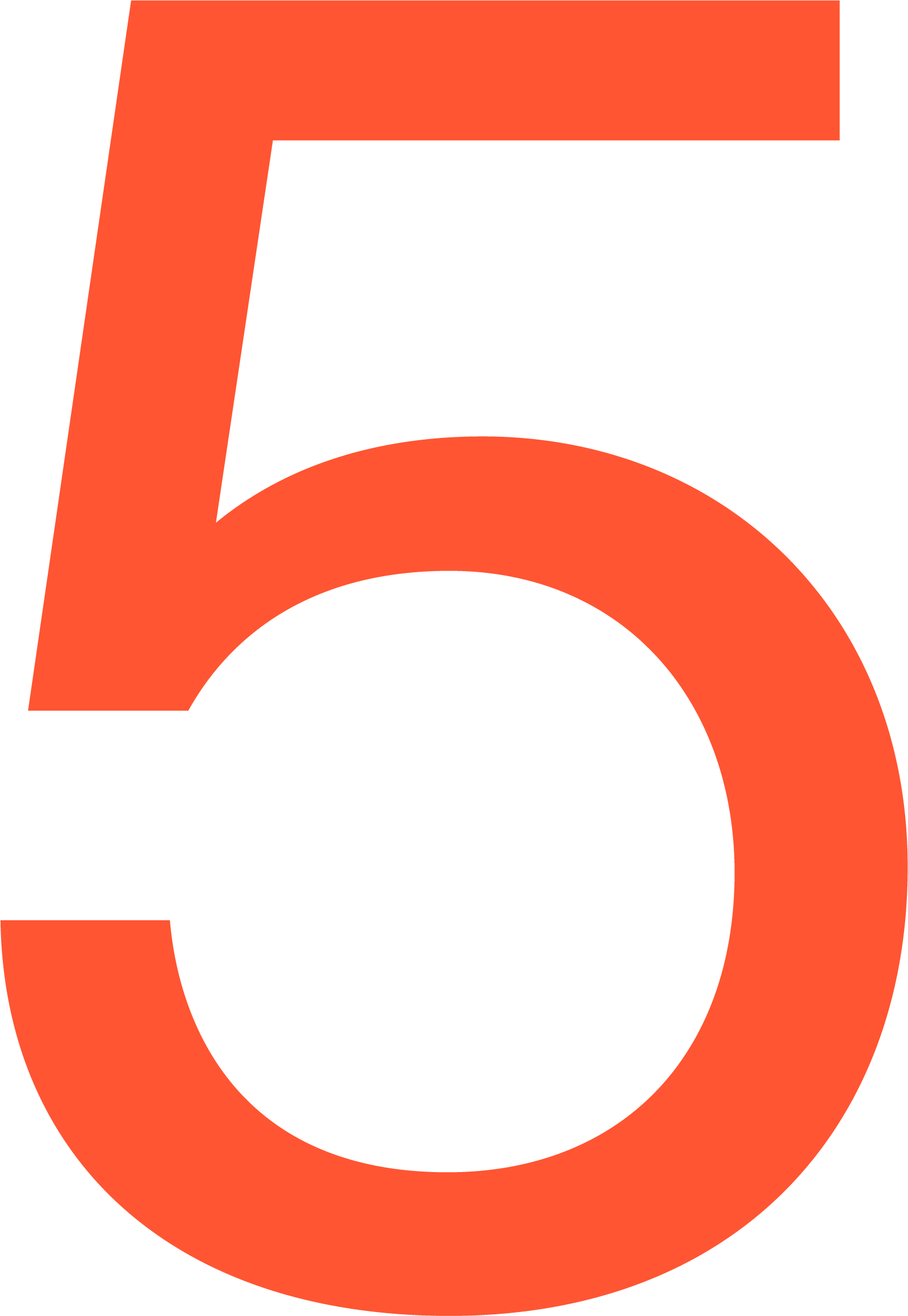 Großes, rotes '5' auf schwarzem Hintergrund, im Stil des bekannten Nummer-1-Designs.