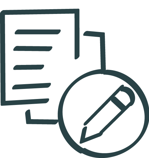 Icône représentant des documents et un stylo, symbolisant les séances de suivi.