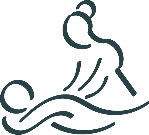 Icône représentant une femme effectuant un massage du dos, symbolisant le massage de Breuss.