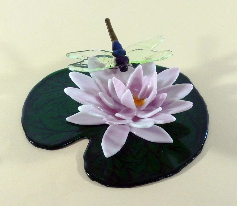 Pink Water Lily with Dragonfly