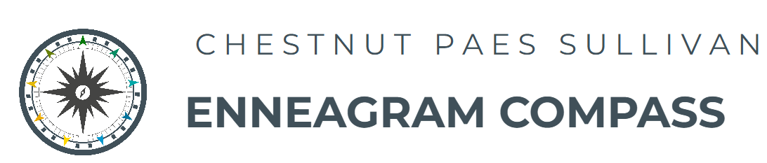 Logo for Enneagram Compass with a compass icon and text 'Chestnut Paes Sullivan Enneagram Compass'.