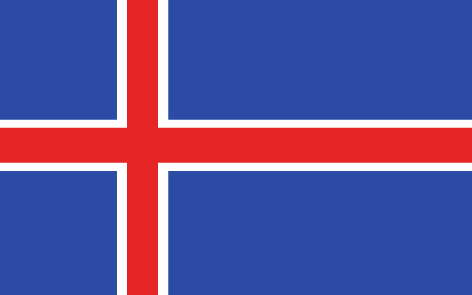 The flag of Iceland with a blue background, red cross, and white borders.