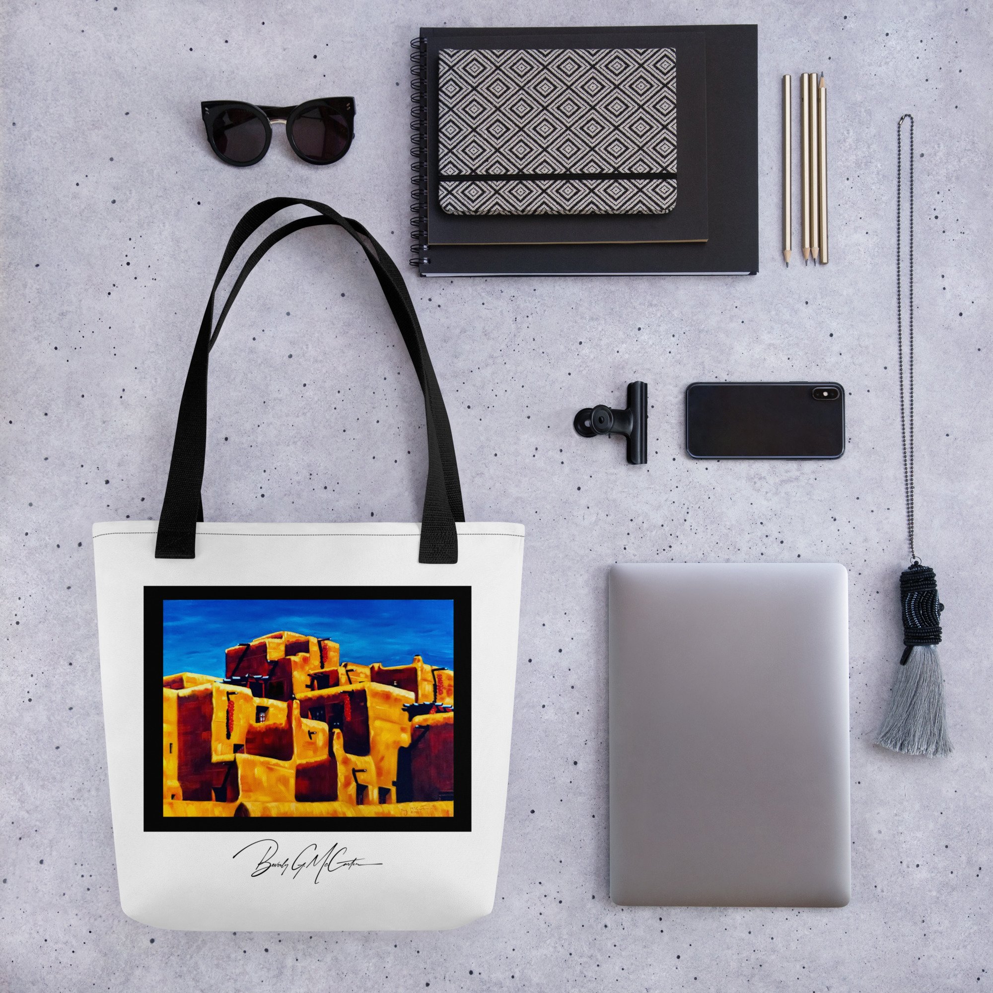 Polyester tote bag with The Peppers oil painting print by Beverly G. McCarter —an enduring celebration of culture and belonging.