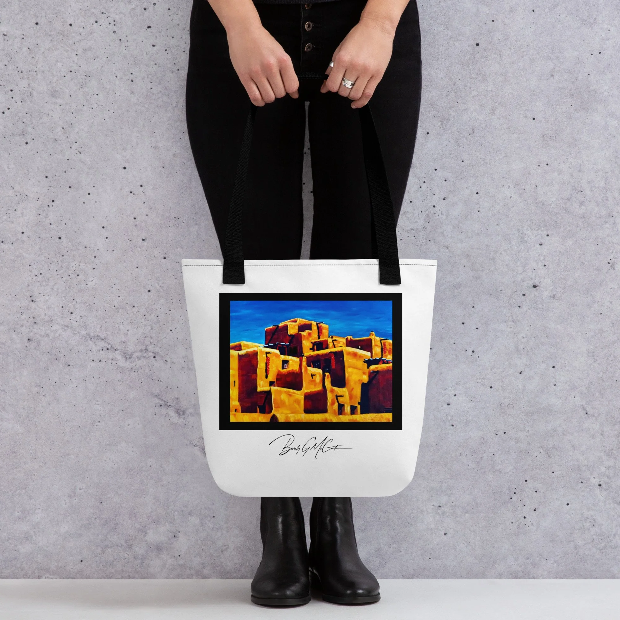 Polyester tote bag with The Peppers oil painting print by Beverly G. McCarter —an enduring celebration of culture and belonging.