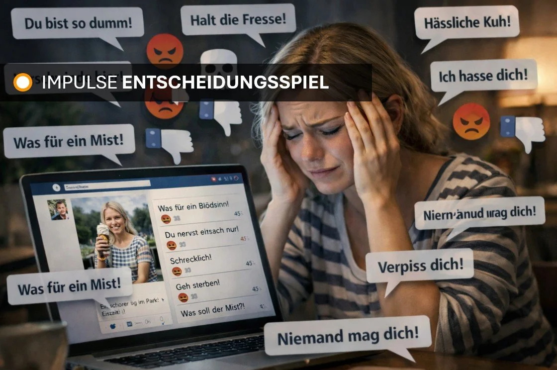 Hate-Kommentare unter deinem Post: Ein harmloser Beitrag von dir löst eine Welle von Hass aus.