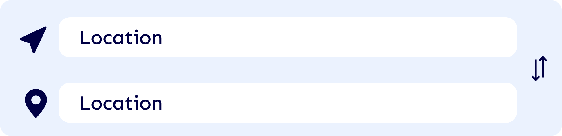 Screenshot of a mobile app interface with two sections labeled 'Location'. The first section has a paper airplane icon, and the second section has a map pin icon.