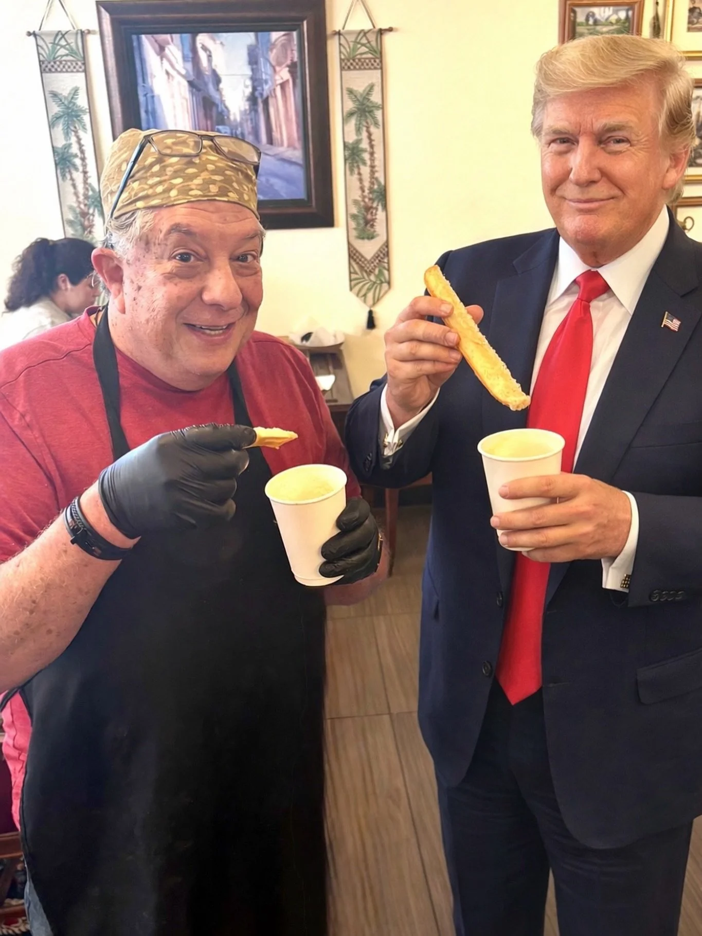 We had a VERY special guest visit us today. President Trump (@potus) says it&rsquo;s &ldquo;the best cafecito in town&rdquo; 🇺🇸 
.
.
.
April Fools! 😂