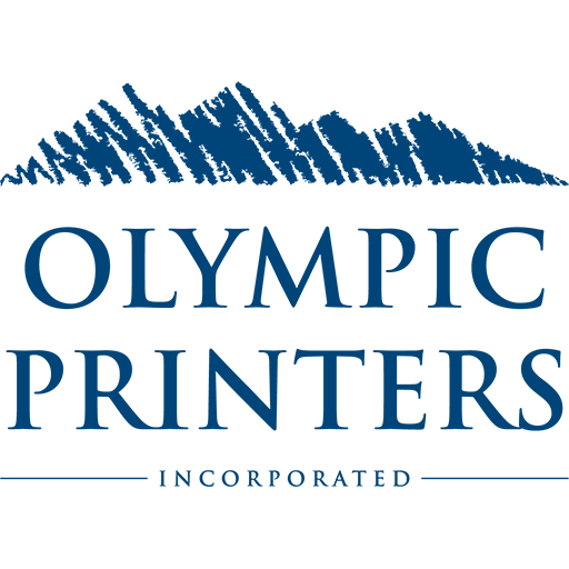 Logo for Olympic Printers Incorporated featuring a stylized mountain and bold text.