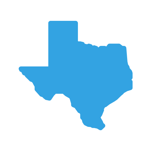 Blue silhouette of the state of Texas.