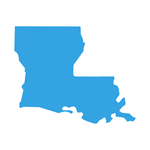 A blue silhouette map of the state of Louisiana.
