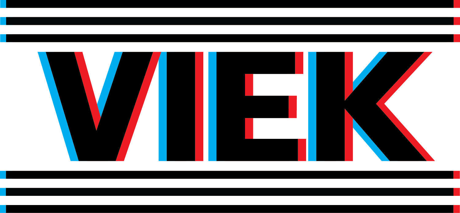 Text reading 'VIEWSK' in large, bold, red and blue letters on a black background