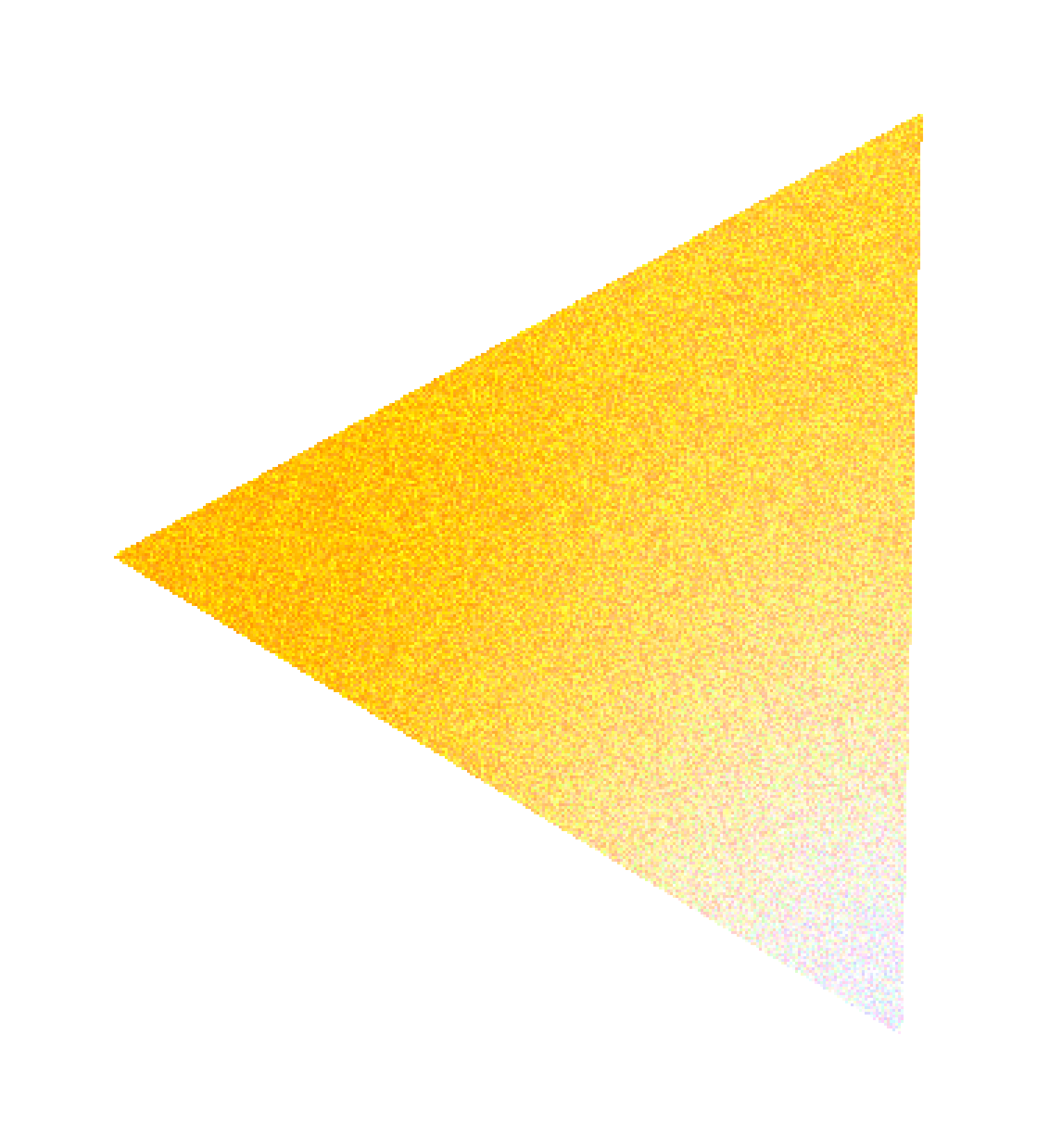 A digital illustration of a yellow triangle with a gradient fade to white on the right side, set against a black background.