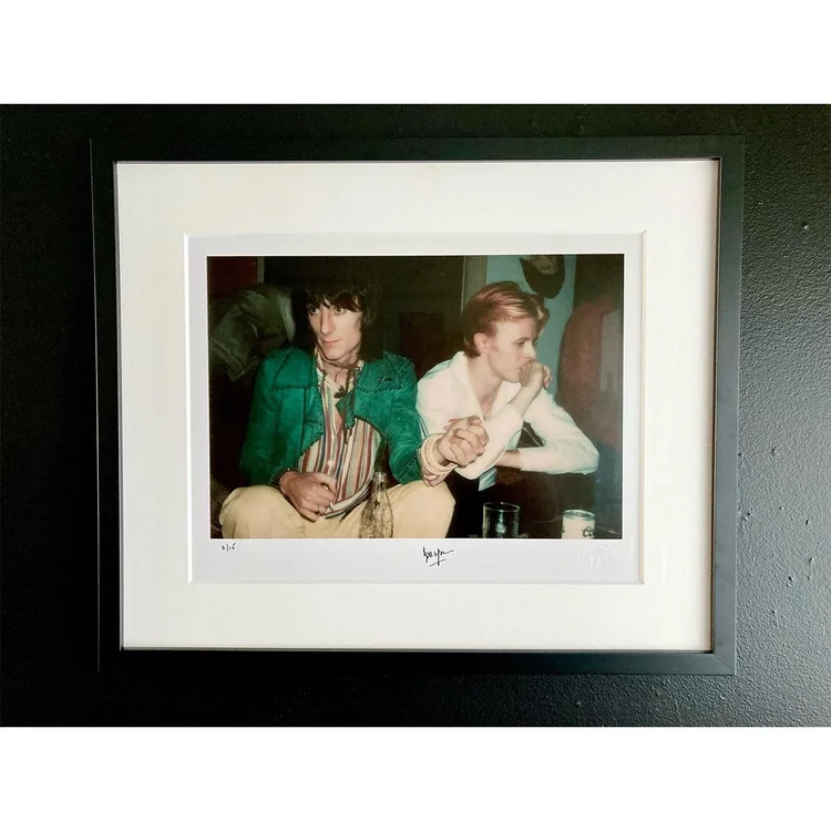 Ronnie Wood and David Bowie by Rolling Stones Bill Wyman, signed framed print