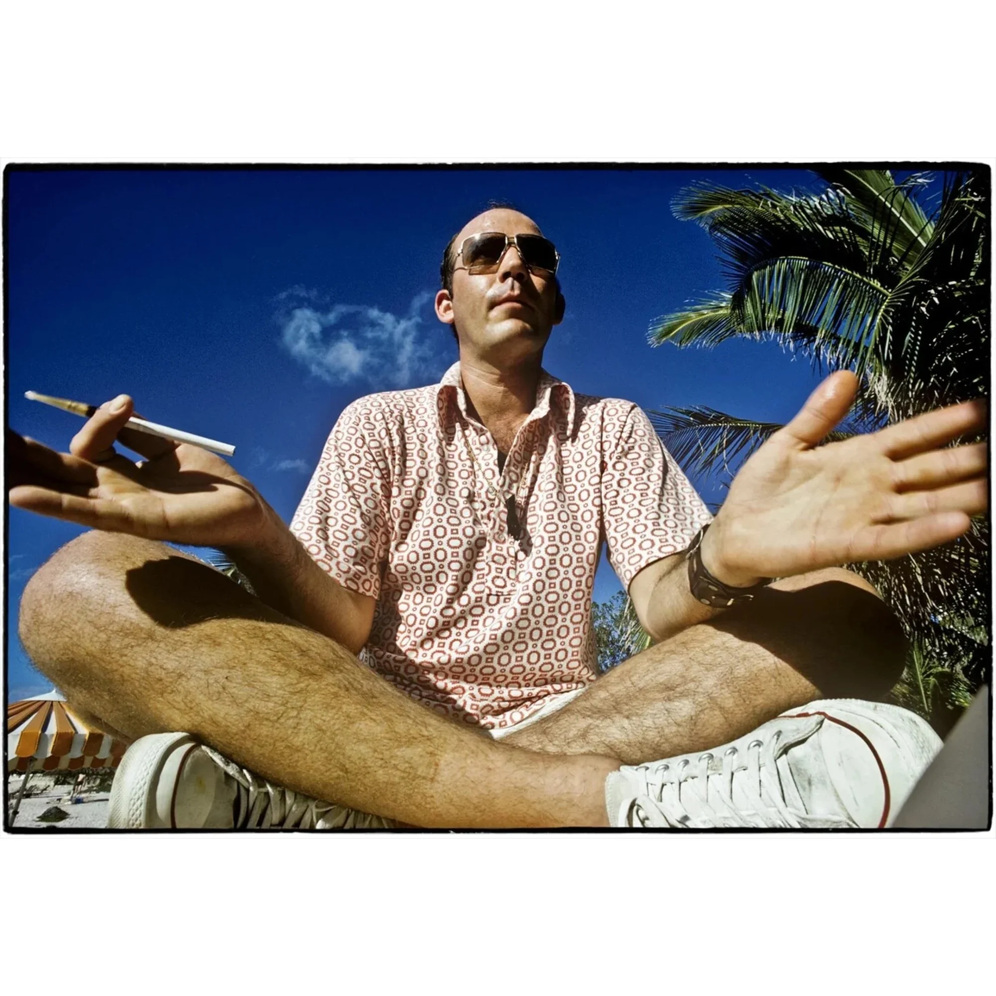 Hunter S Thompson in color, close-up, Mexico, Al Satterwhite, 1974