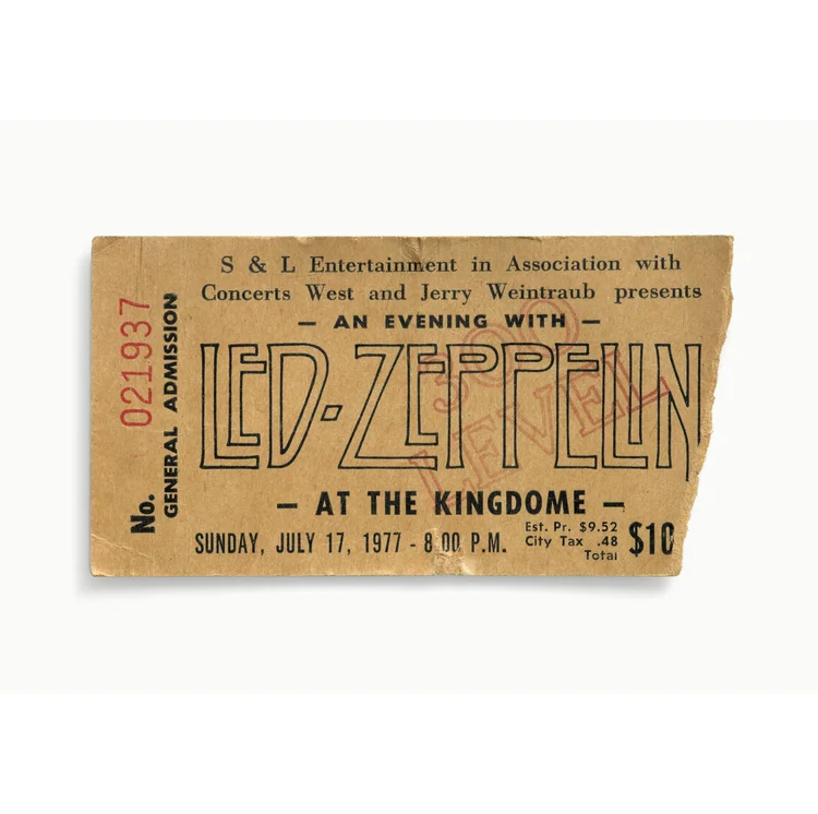 TICKETS PLEASE BY BLAISE HAYWARD - Led Zeppelin, Seattle 1977