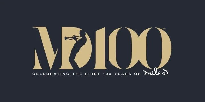 Logo celebrating the first 100 years of Miles, featuring stylized text and a silhouette of a person playing a trumpet.