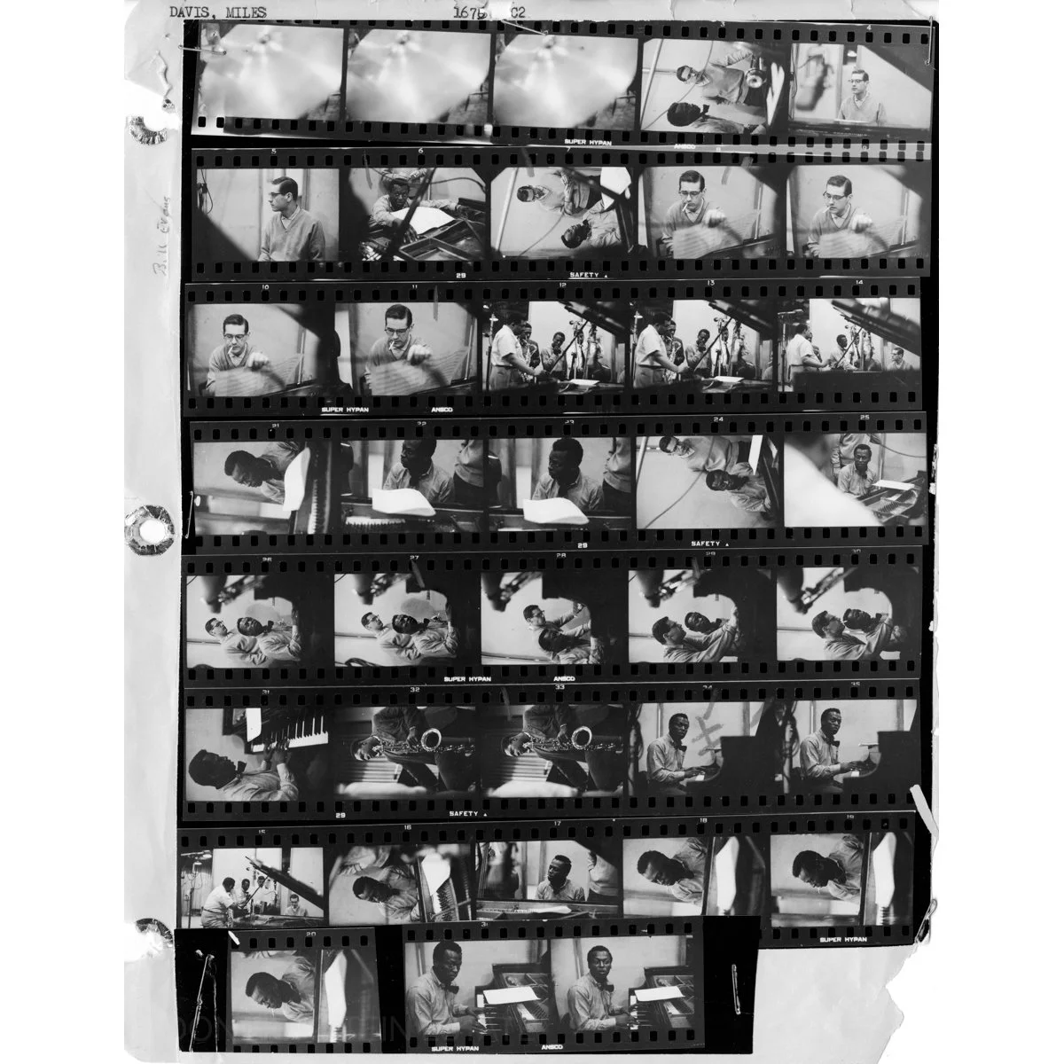 Miles Davis, Kind of Blue sessions contact sheet, 1959 by Don Hunstein