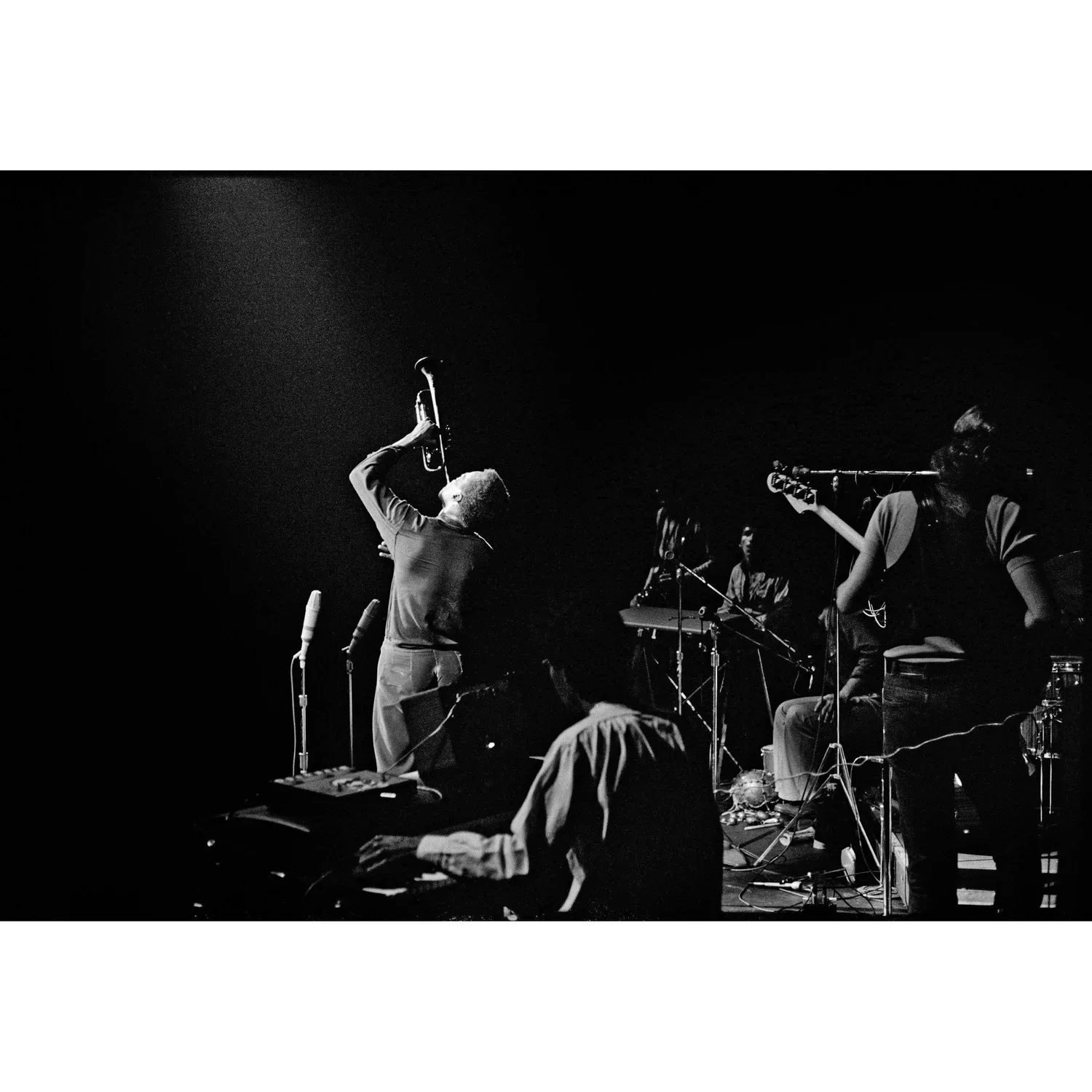 Miles Davis on stage at Fillmore East, NYC, June 17, 1970 by Glen Craig
