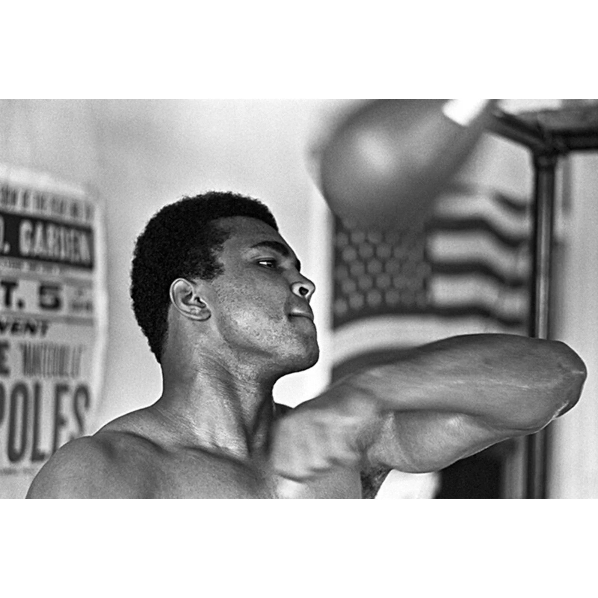 Muhammad Ali with speed bag, Al Satterwhite, 1970