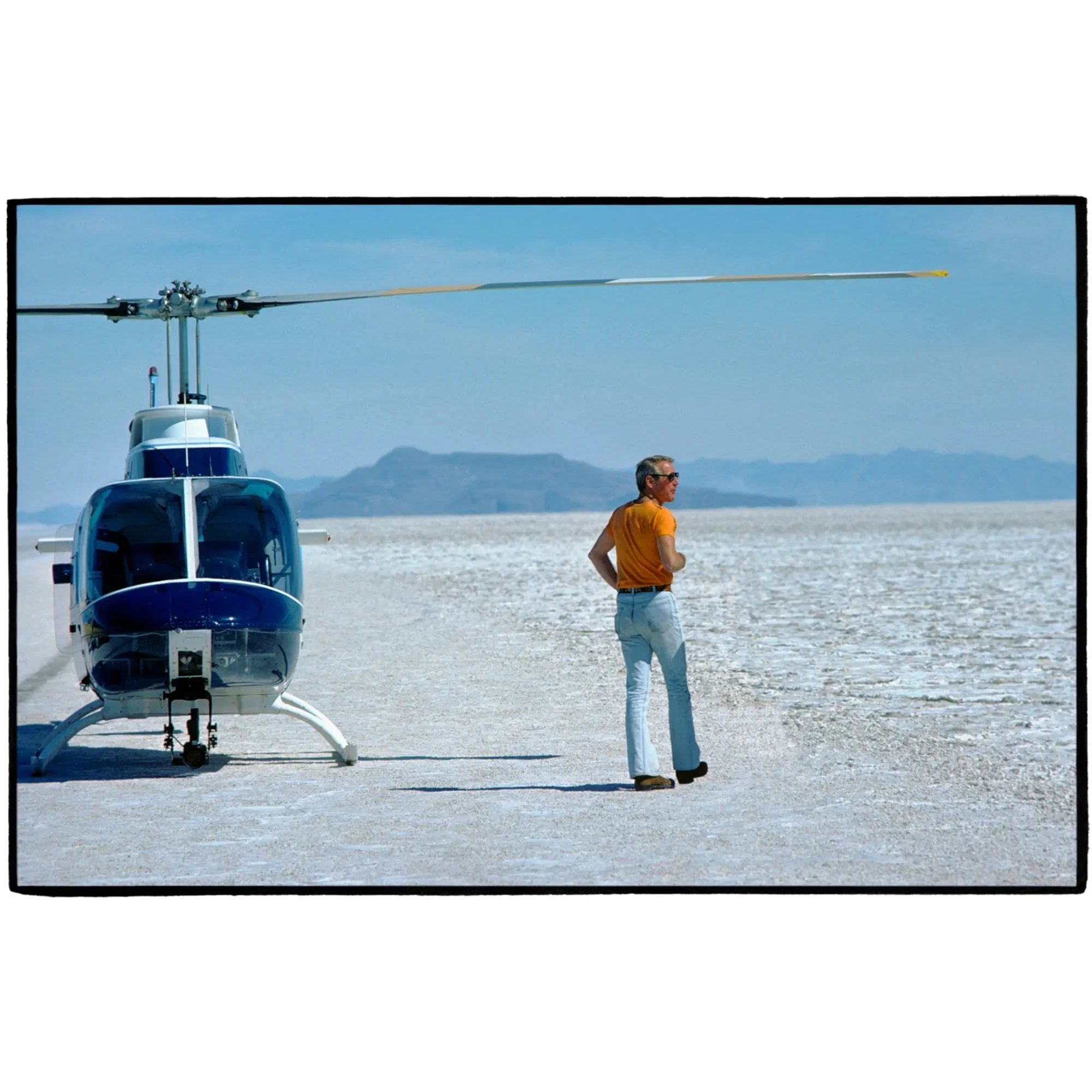 Paul Newman, helicopter in the desert, Al Satterwhite, 1974