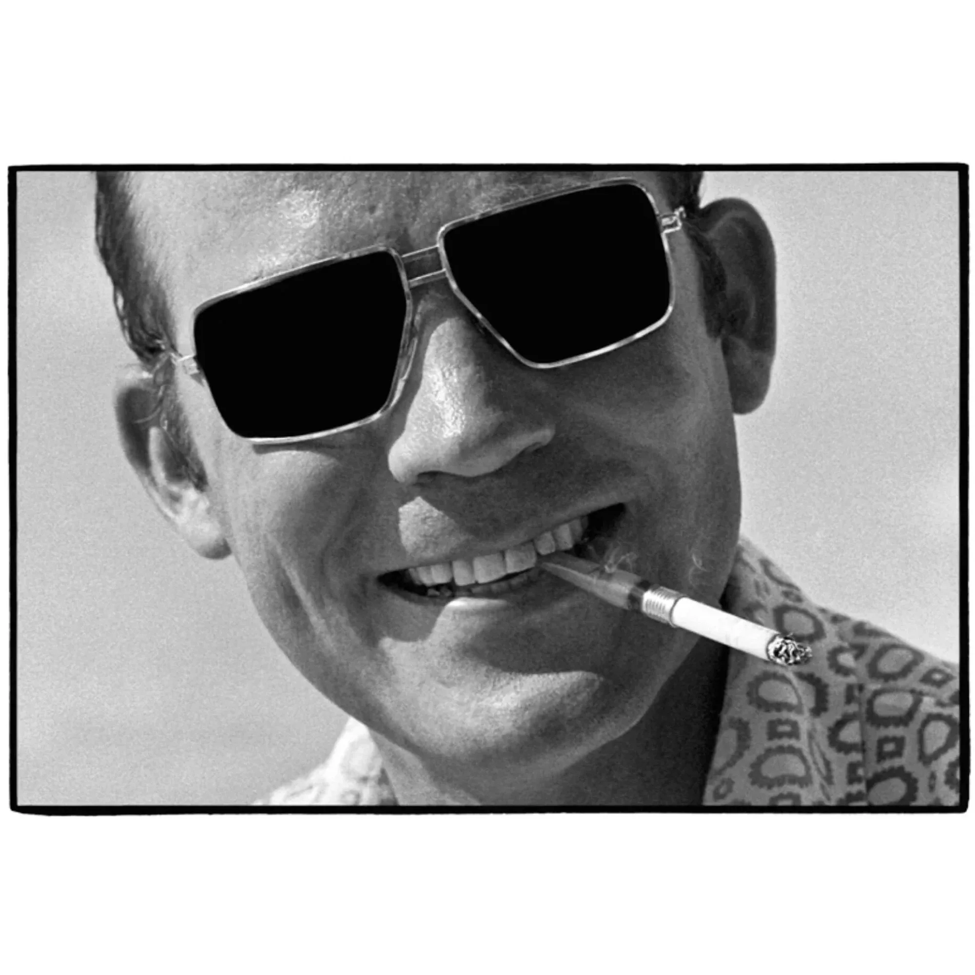 Hunter S Thompson, portrait in sunglasses, Al Satterwhite, 1974