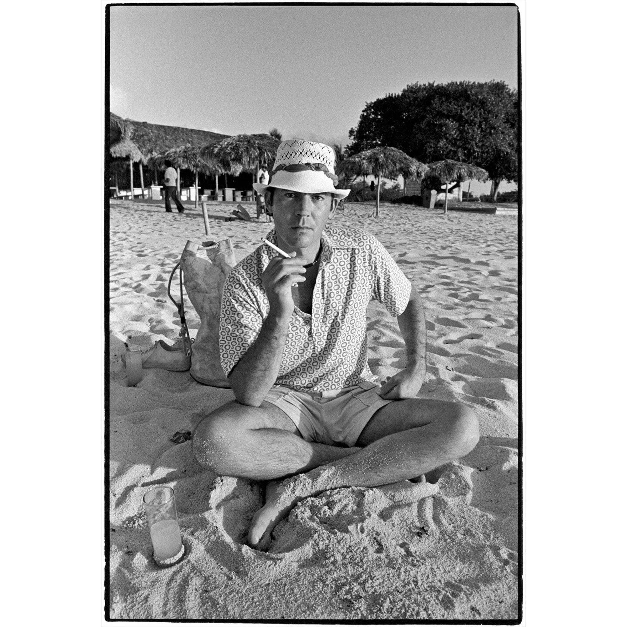 Hunter S Thompson in the sand, Al Satterwhite, 1974