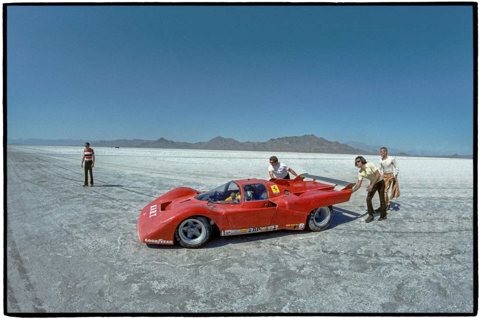 Paul Newman in red Ferrari, Al Satterwhite, 1974
