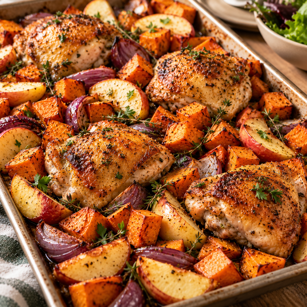 Sheet-Pan Chicken, Sweet Potatoes &amp; Apples
