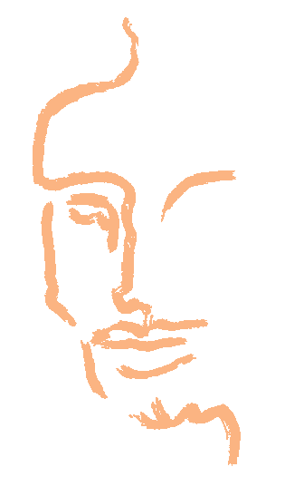 A minimalistic line drawing of a person's face with closed eyes and a slight smile.
