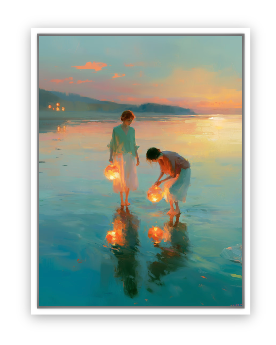 Lantern Girls at Sunset — Canvas Printed Wall Art