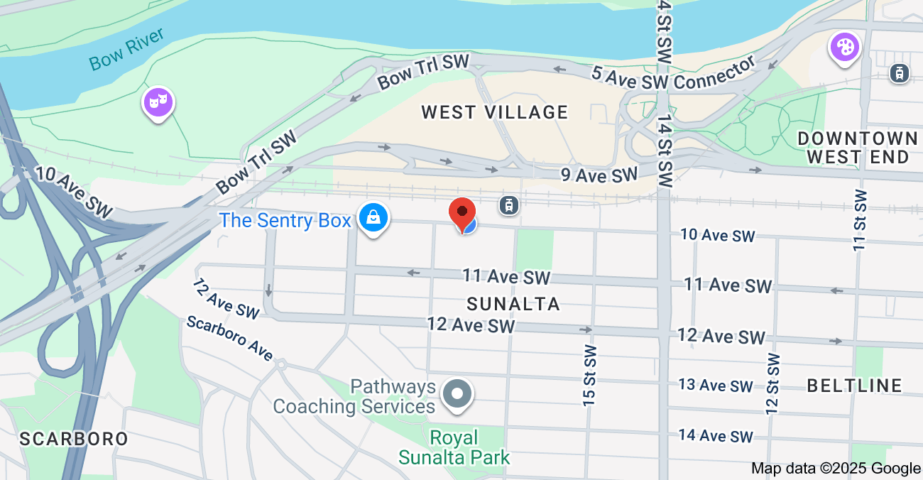 Map of Sunalta neighborhood showing streets, parks, and nearby landmarks in Calgary, Alberta, Canada.