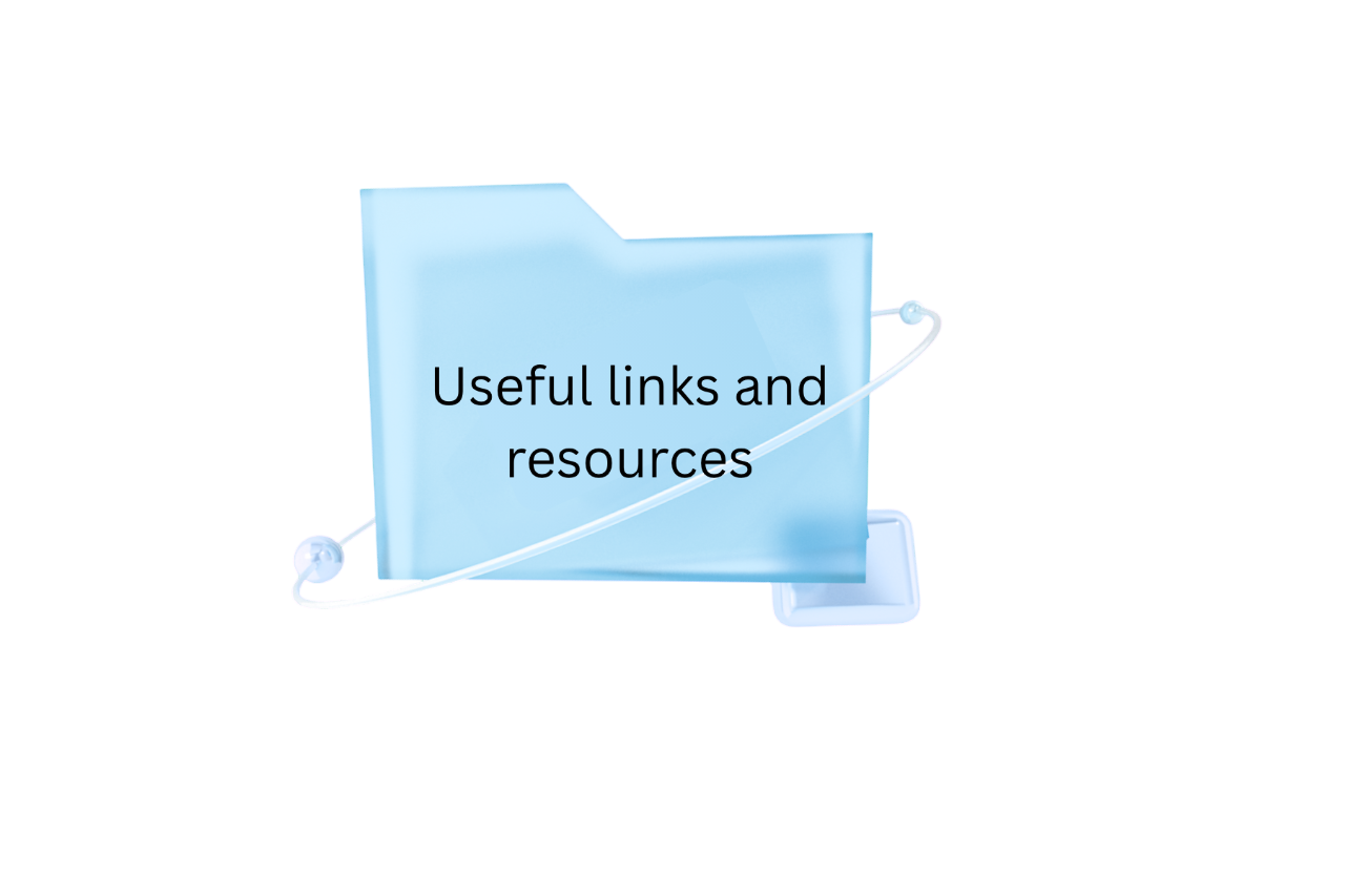 Light blue folder labeled 'Useful links and resources' with white connecting lines in a folder holder.