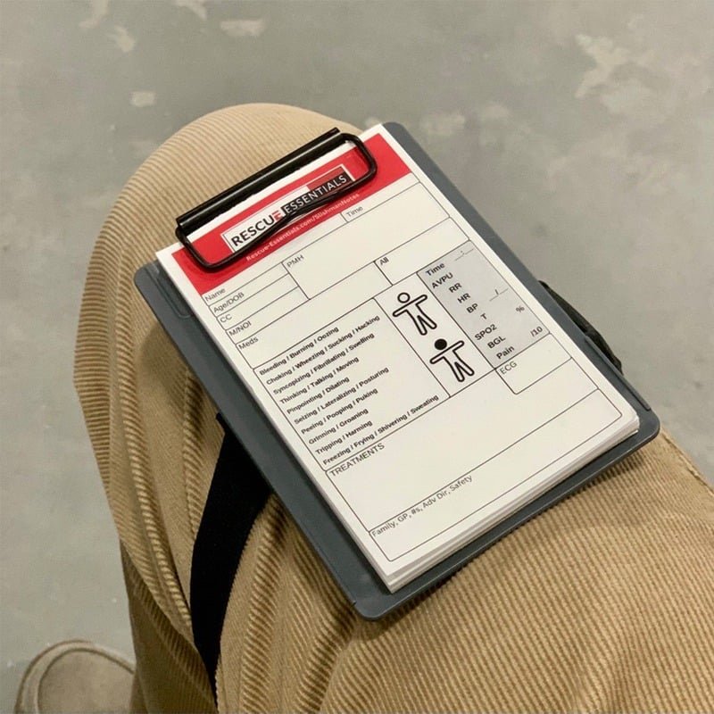 Slishman Notes 3×5 pad clipped to the SD AeroPad kneeboard on thigh.