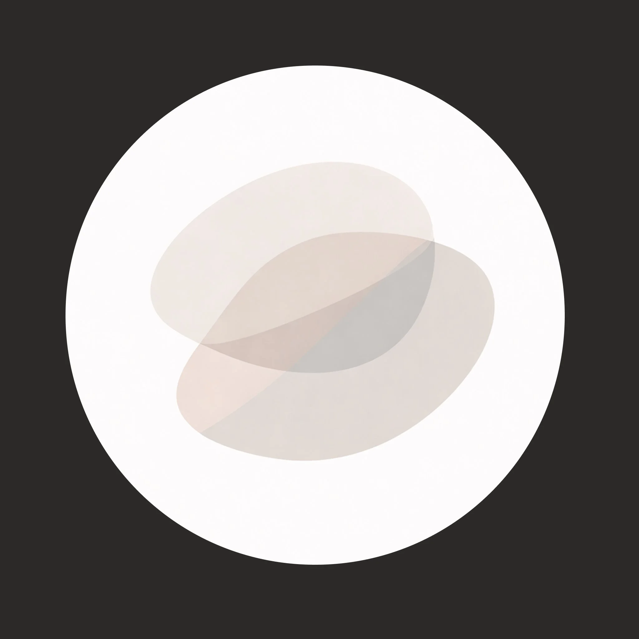 Abstract design with overlapping translucent oval shapes in soft neutral colors on a dark background.