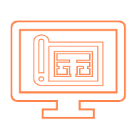 Icon of a rolled-up blueprint or map with a detailed floor plan design.