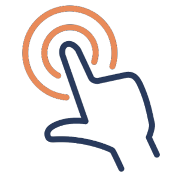 Illustration of a hand with an extended index finger tapping on a touchscreen, with concentric circles indicating a tap or touch.