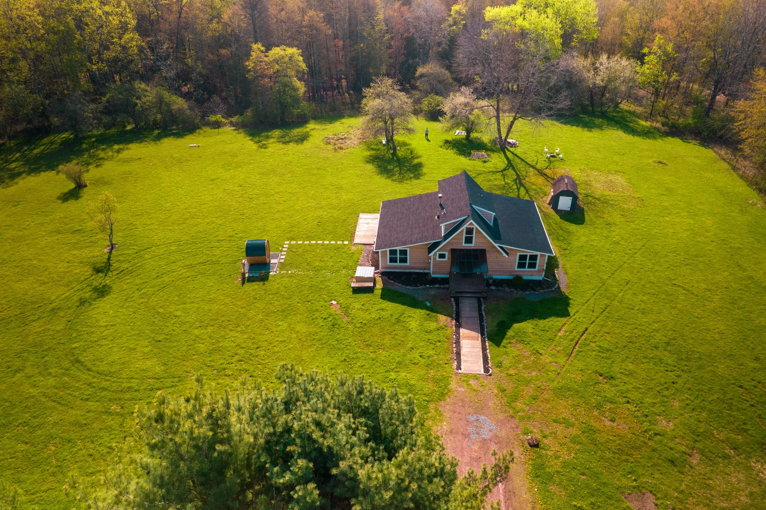 Aerial view of securely fenced dog-friendly property 