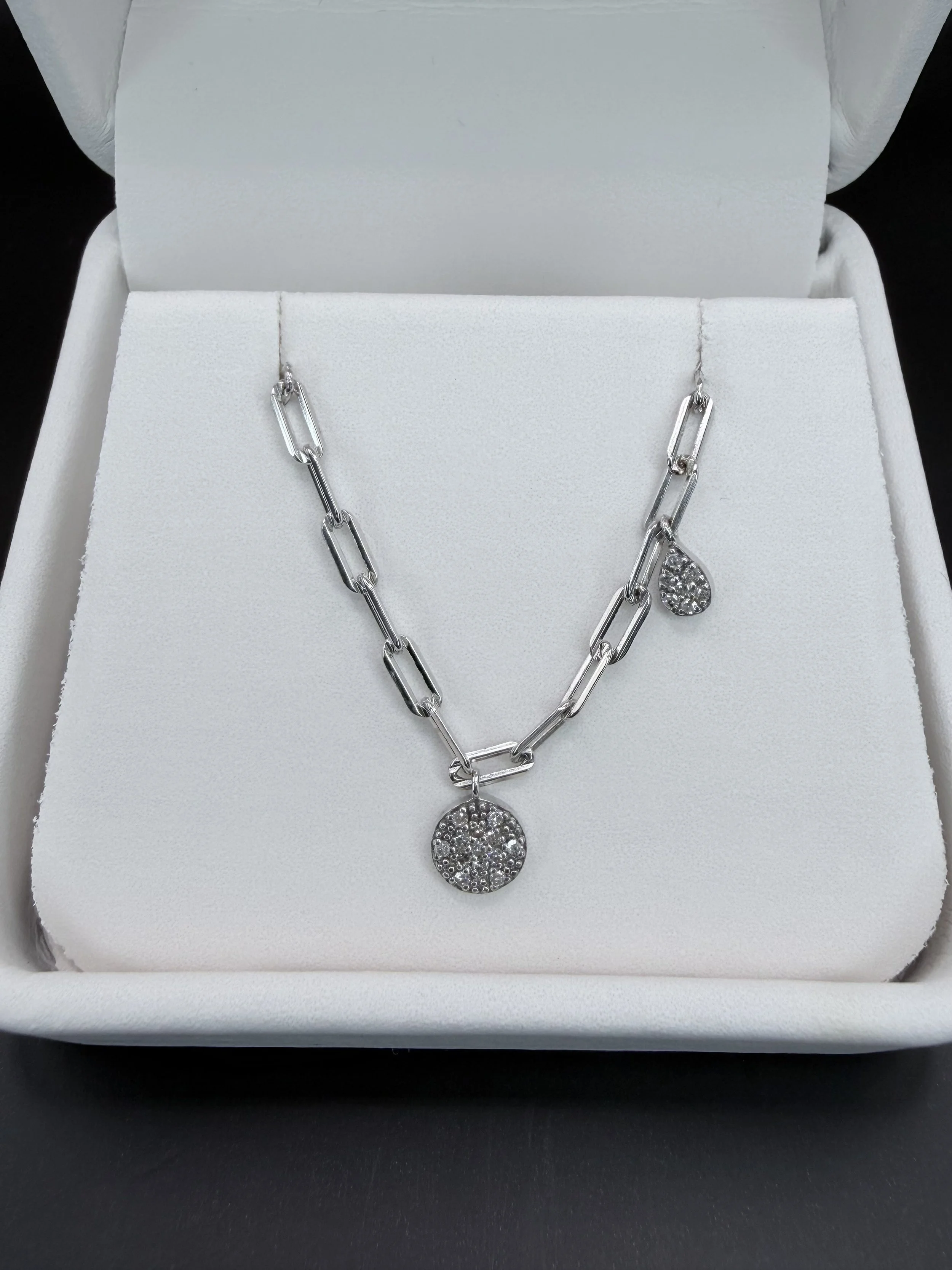 Sterling Paperclip Double Drop Diamond Necklace