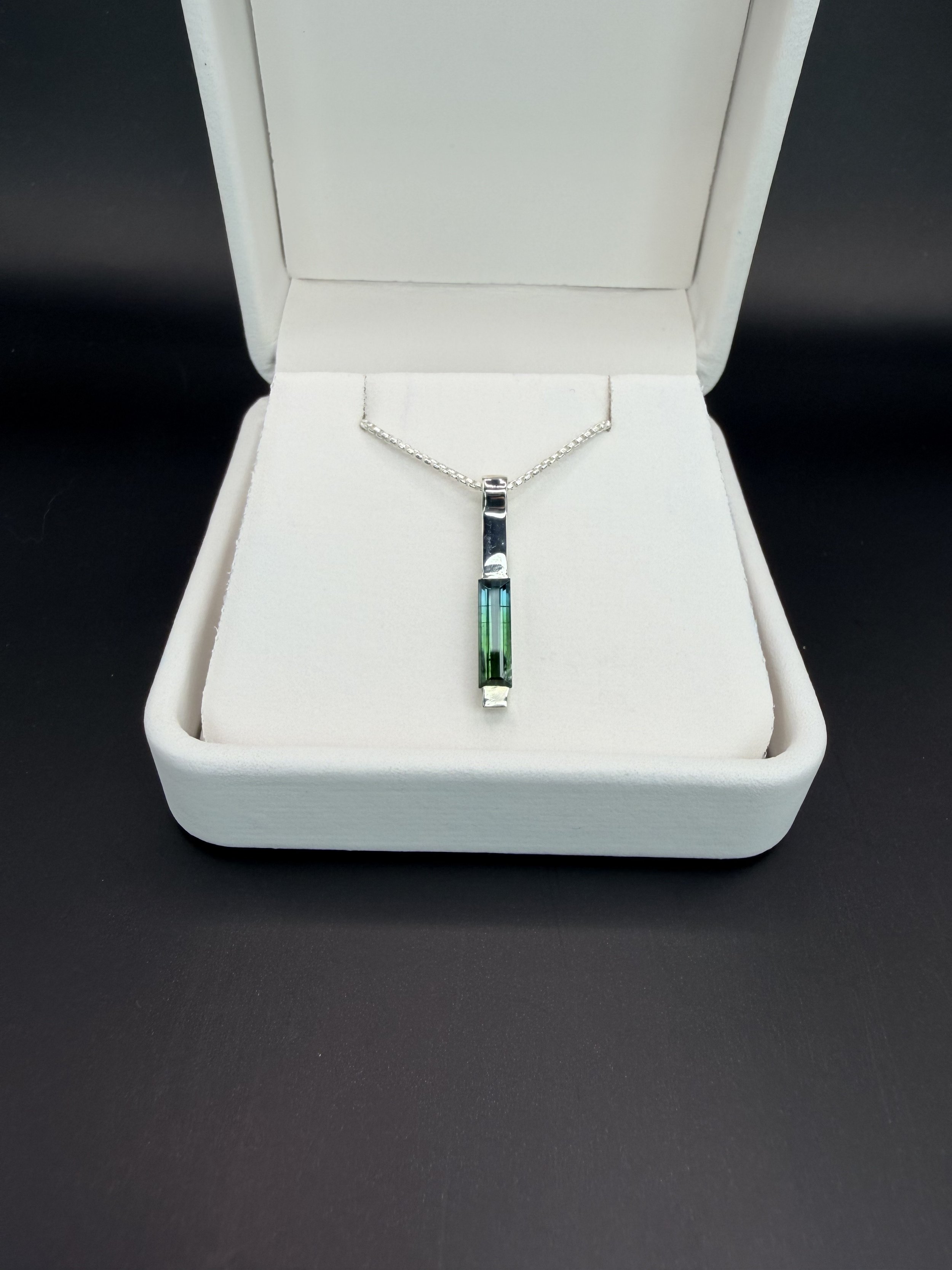 Sterling Bar Pendant with Elongated Green Tourmaline