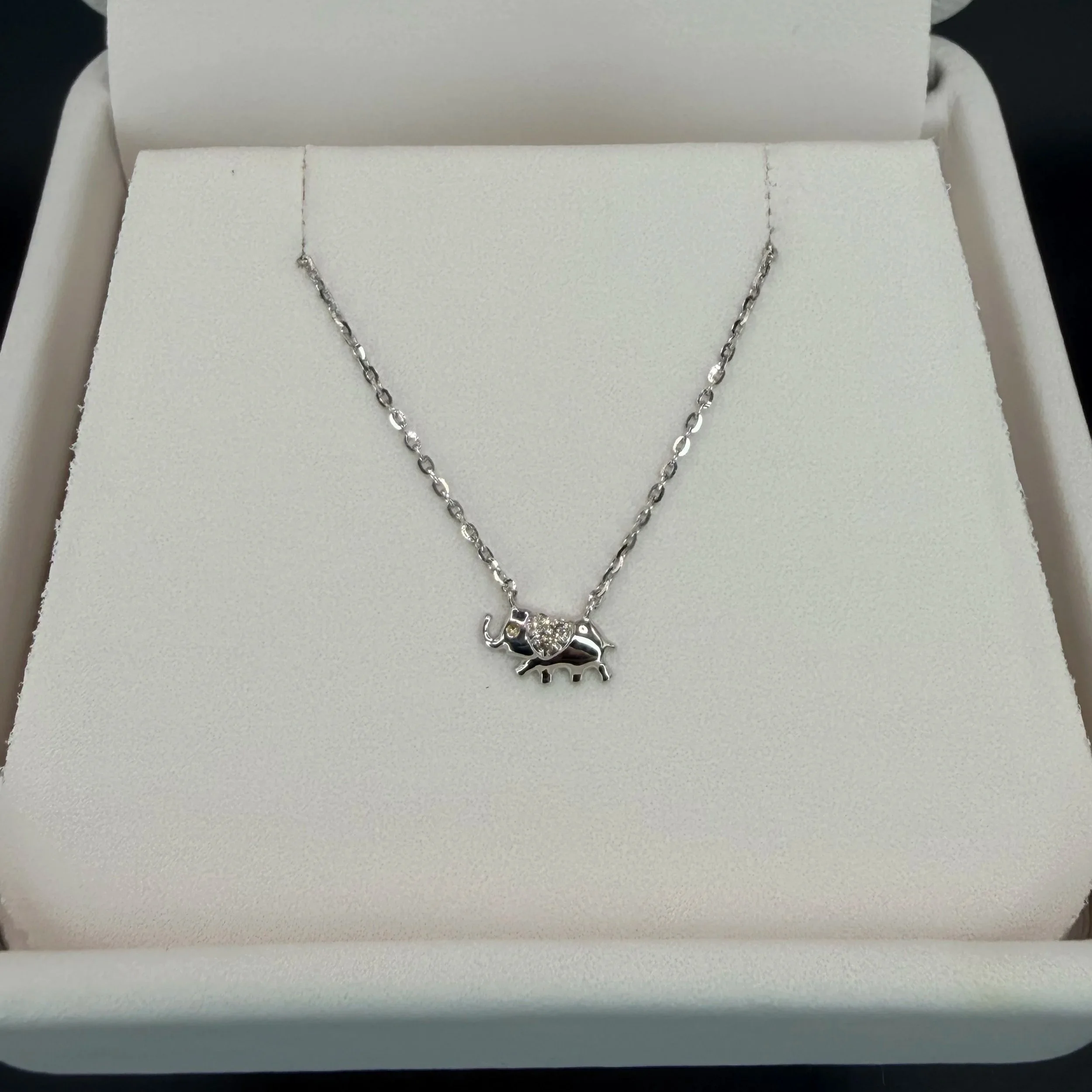 Petite 10kt White Gold Diamond Elephant Necklace