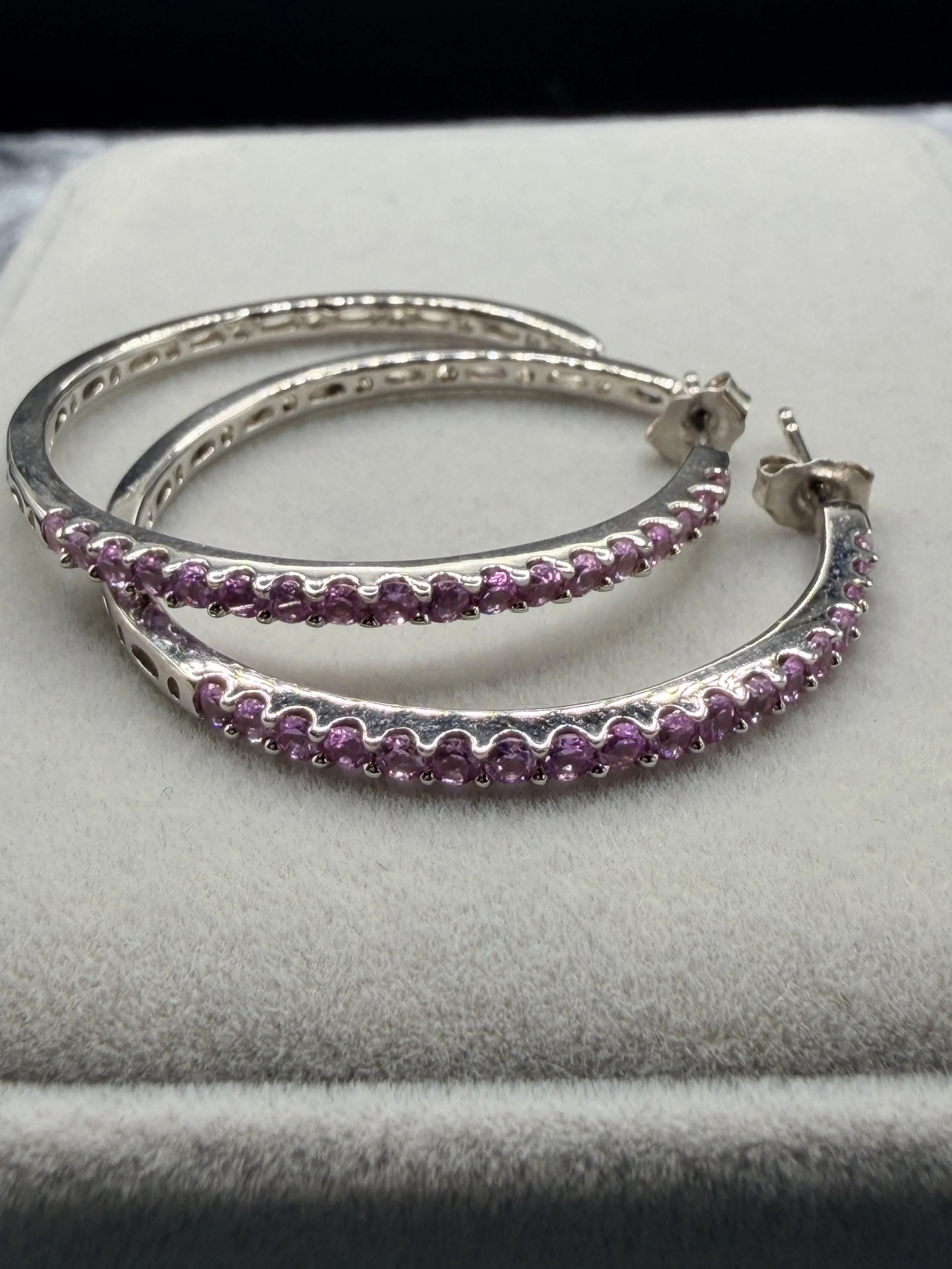 Created Pink Sapphire Earrings - Sterling