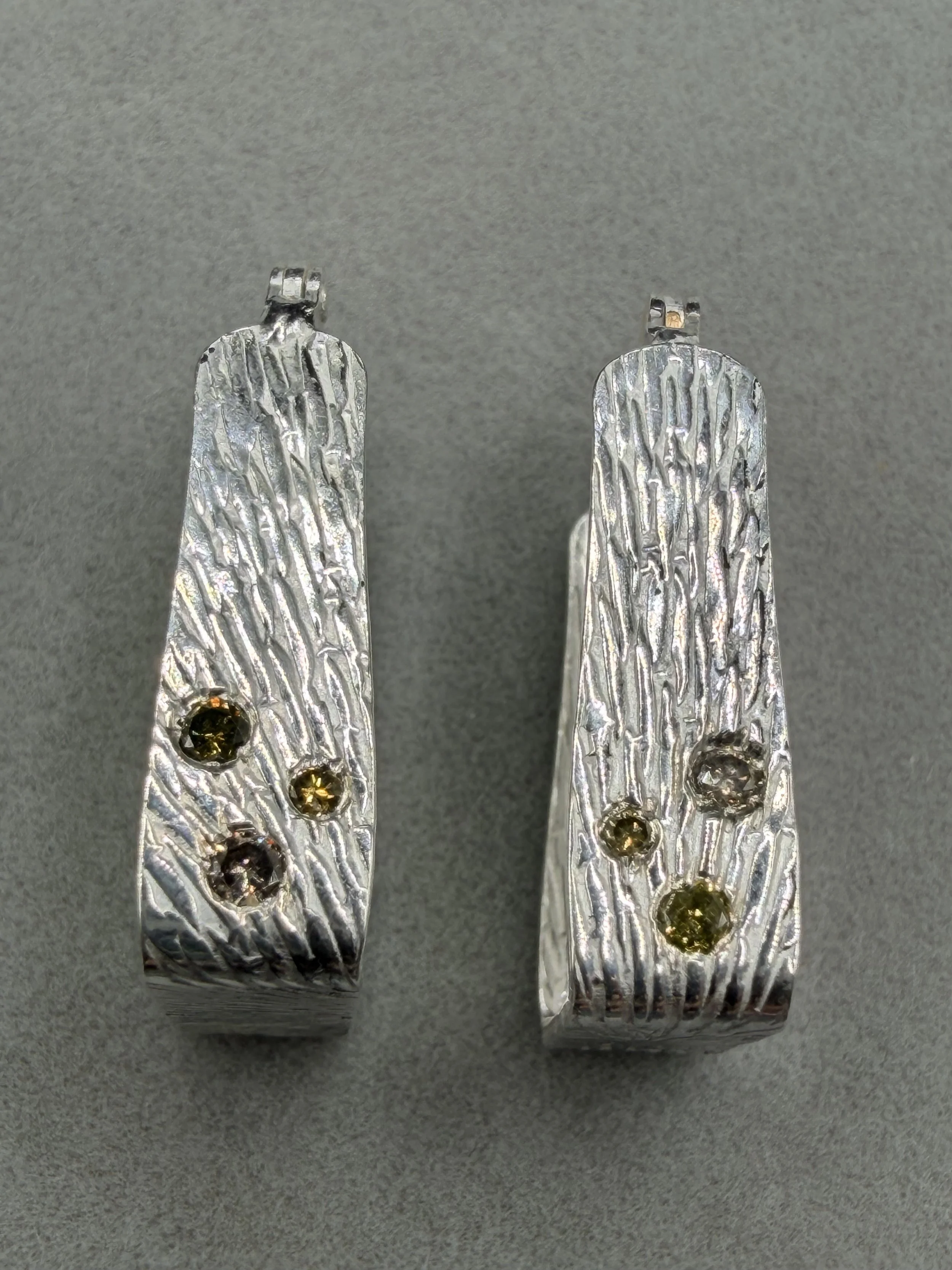 Sterling Square Hoops with Colored Diamonds