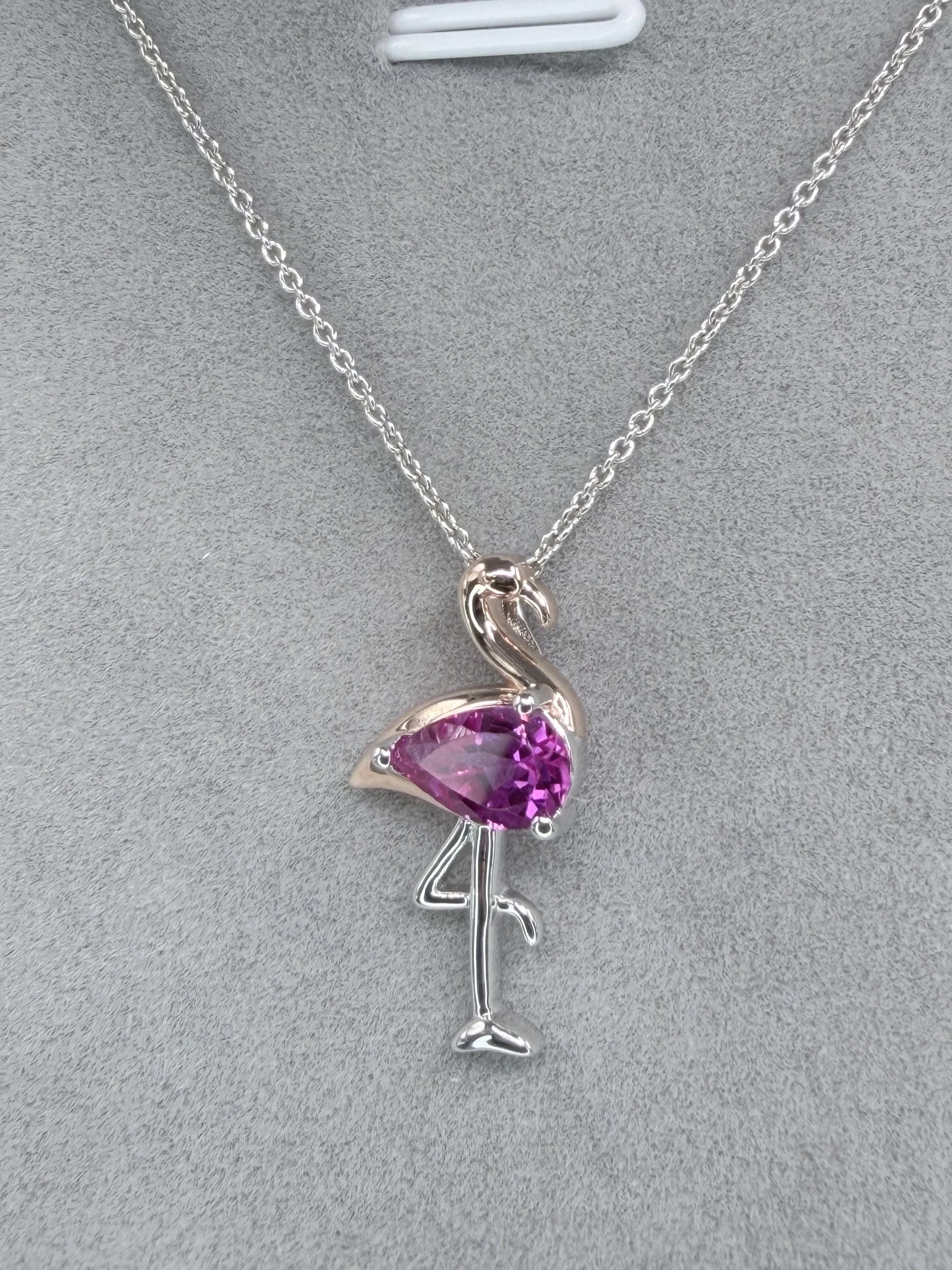 Created Pink Sapphire Two-Tone Flamingo Necklace