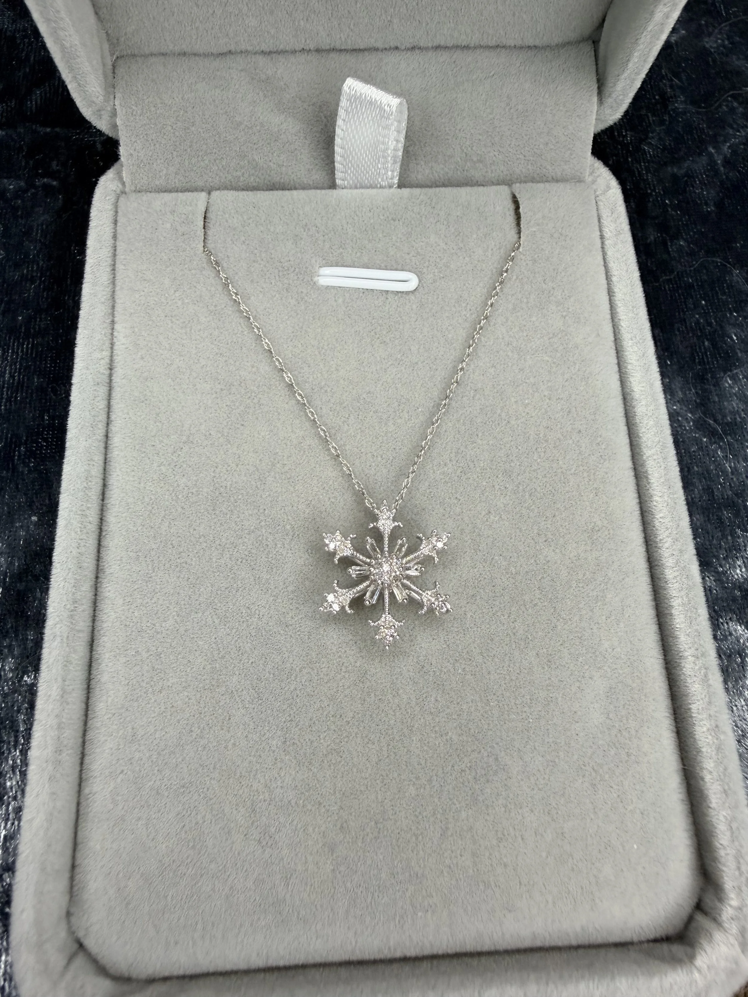 10kt White Gold Snowflake Diamond Pendant Necklace